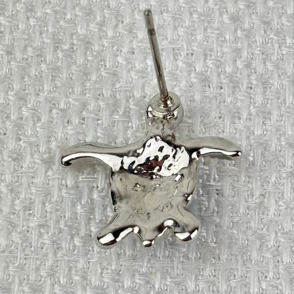 925 Sterling Silver Plated Green Pink Blue Fire Opal Sea Turtle Stud Earrings - Picture 5 of 9